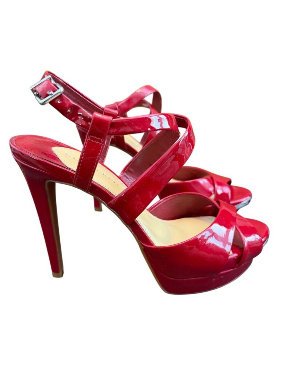 Gianni Bini Red Patent Leather Strappy High Heel Sandals 5" Heel 10 1/2"